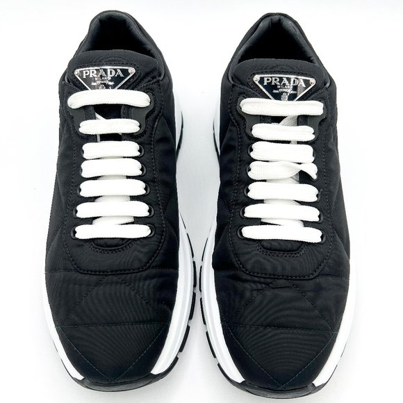 Prada | Shoes | Prada Black Allacciate 45mm Triangle Nylon Platform Sneakers  Nwob | Poshmark